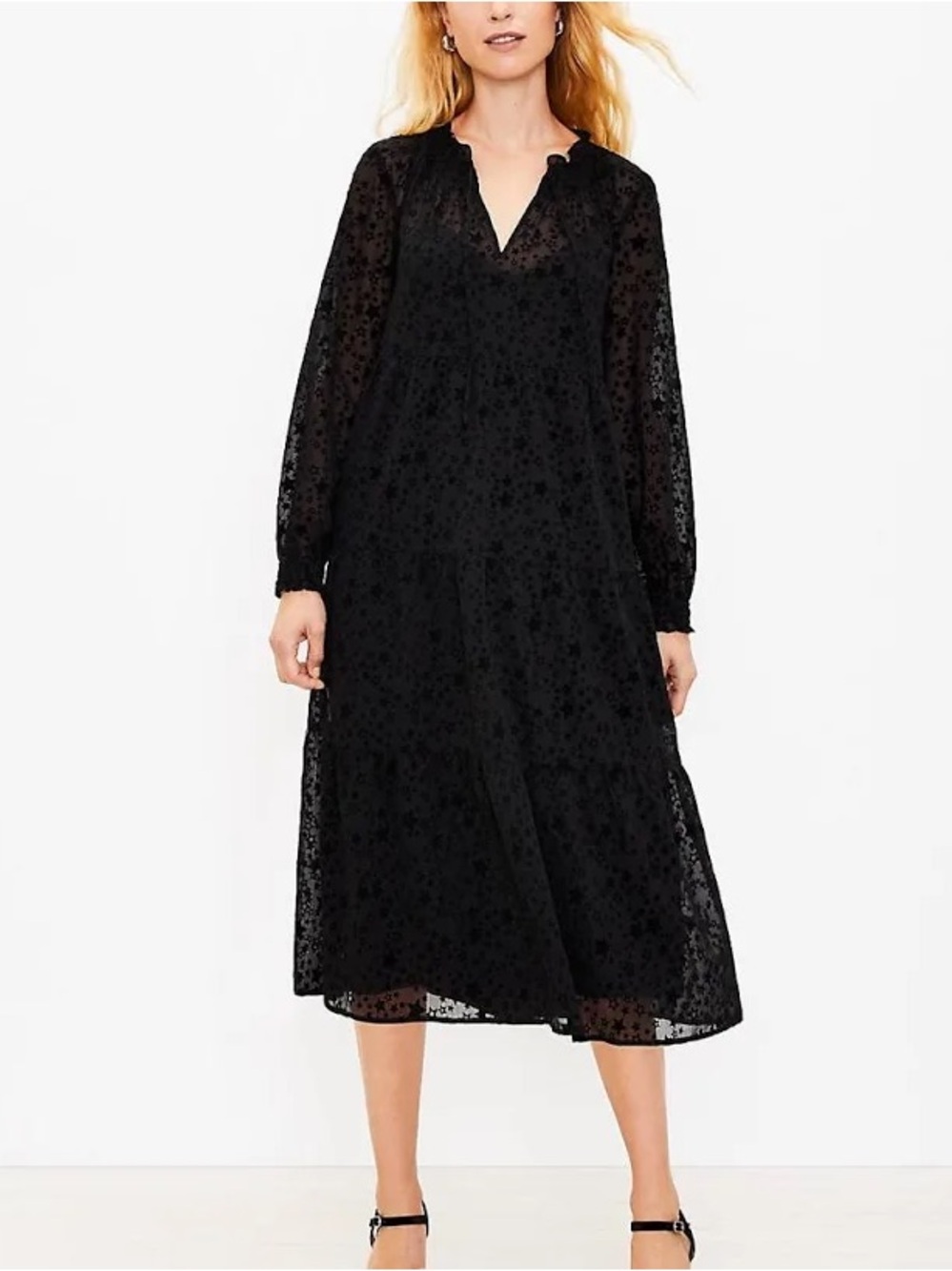 Black Star-Print Long Sleeve Dress
